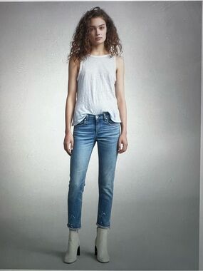 rag & bone Mid Blue Cropped Slim Jeans
